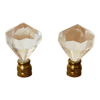 1960s Lucite Pair of Diamond Cut Lamp Finials For Sale