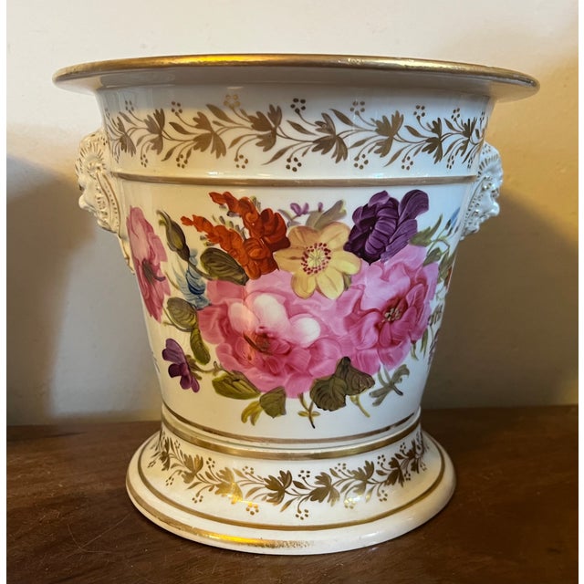 Ceramic Antique Early 19th Century English Porcelain Cachepot Flower Pots With Satyr Mask Handles Circa 1820 - A Pair For Sale - Image 7 of 18