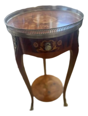 Late 19th Century French Marquetry Inlay Side Table With Brass