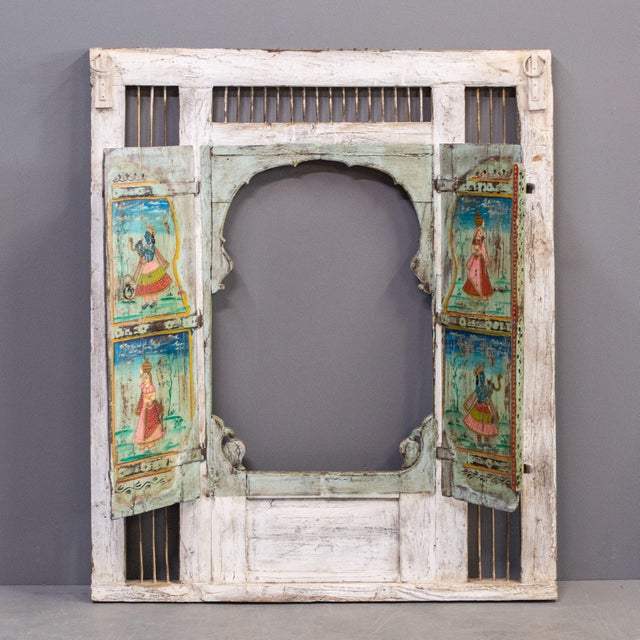 Early 20th Century Antique Folk Art Painted Window and Surround From India For Sale - Image 12 of 12