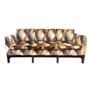 Mid-Century Velvet Geometric Patterned Sofa For Sale