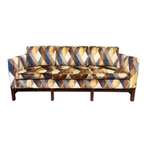 Mid-Century Velvet Geometric Patterned Sofa