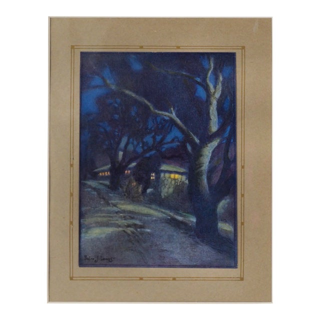 "Senior Womens Hall in the Moonlight" 1921 Uc Berkeley Yearbook Color Lithograph by Pedro Lemos For Sale