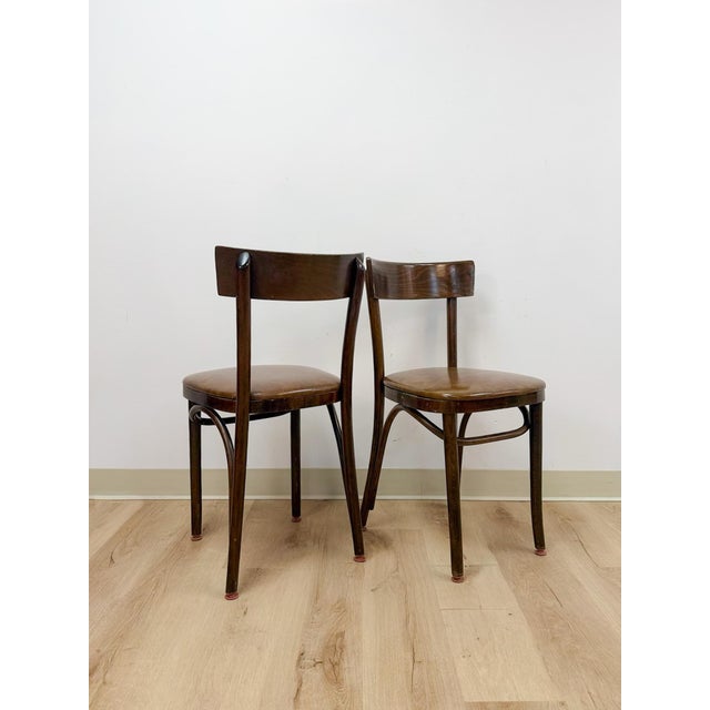 Pair of Vintage Walnut Bentwood Chairs, Curved Wood Accent Seating For Sale - Image 4 of 14