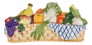 Italian Majolica Style Earthenware Boxes with Lids for Fruits and Vegetables, 1980s