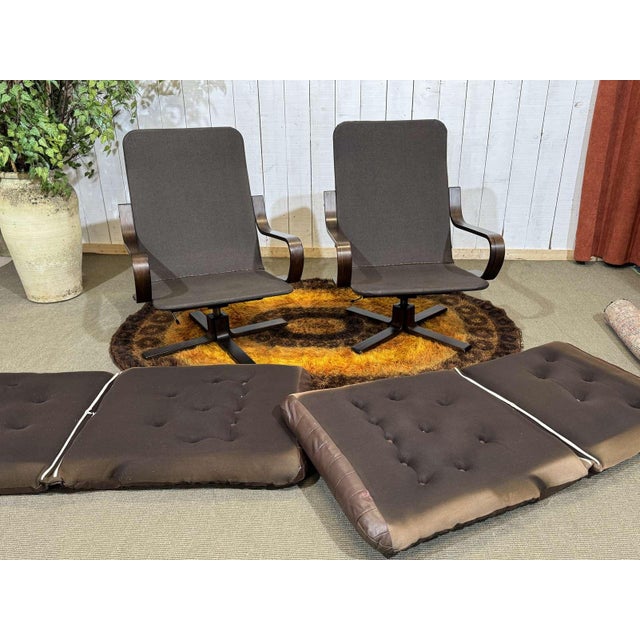 Norwegian Swivel Chairs in Leather and Beech, 1970s, Set of 2 For Sale - Image 13 of 15