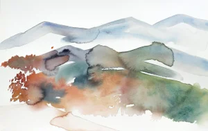 "Autumnal No. 28" Contemporary Original Abstract Mountain Landscape Watercolor Painting by Elizabeth Becker