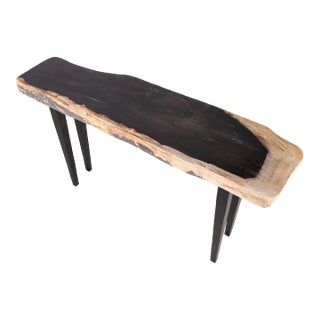 One Slab Living Edge Petrified Wood Console Table 51 For Sale