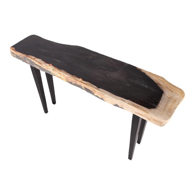 One Slab Living Edge Petrified Wood Console Table 51 For Sale
