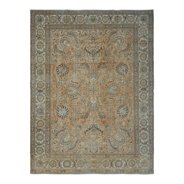 1970s Vintage Persian Handmade Wool Cotton Orange Area Rug For Sale