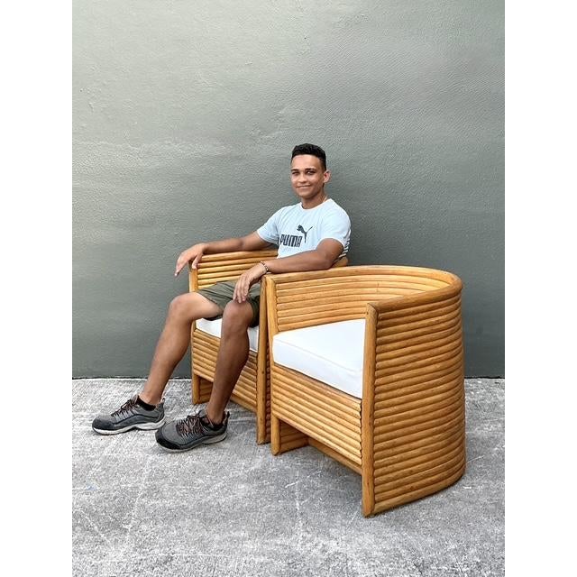 Tan Vintage Stacked Rattan Lounge Chairs- A Pair For Sale - Image 8 of 12