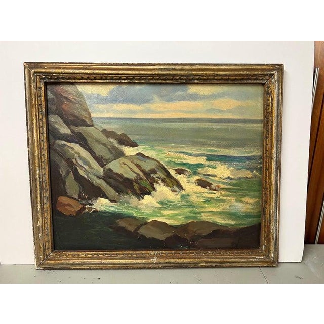 Oil on board of New Hampshire Coastal Scene. Signed on back by artist James Rostron from New Hampshire. Dated 1940 Mount...