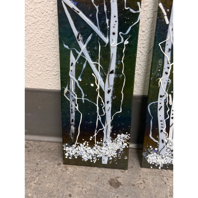 Abstract Abstract Winter Landscape Glass Wall Art Panels, Set of Two For Sale - Image 3 of 12