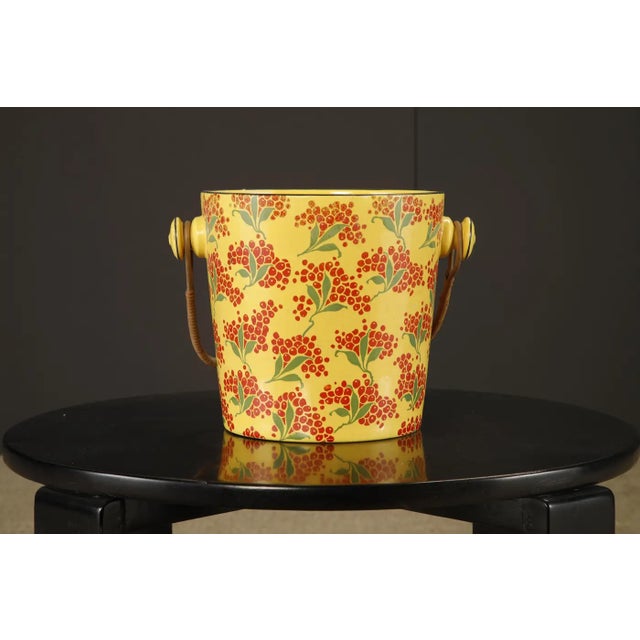 Mid-Century Modern Vintage Enamelware Five-Piece Wash Set in Yellow With Red Berry Motif, C 1950s For Sale - Image 3 of 10