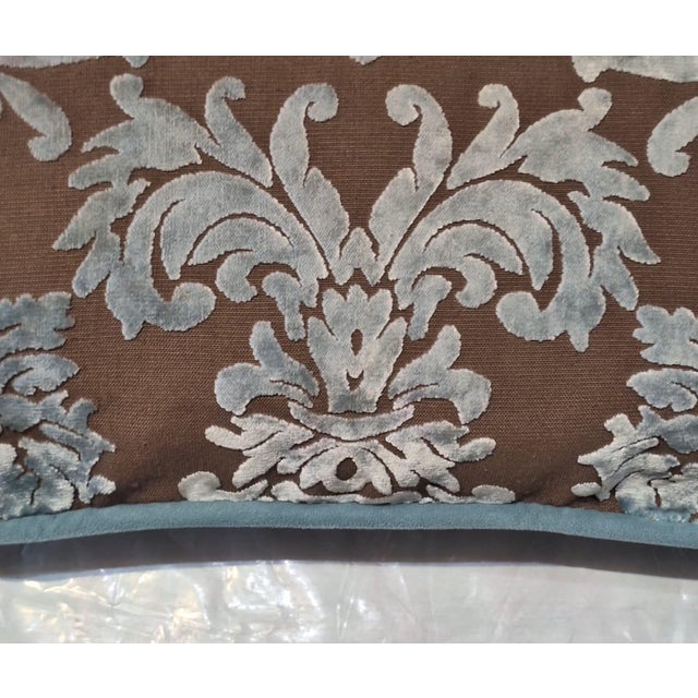 Taupe Pair of Velvet & Damask Accent Pillows –17x17 For Sale - Image 8 of 8
