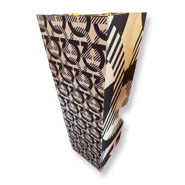 Abstract Vintage Italian Faux Leather on Wood Upholstery Geometric Pedestal For Sale - Image 3 of 5