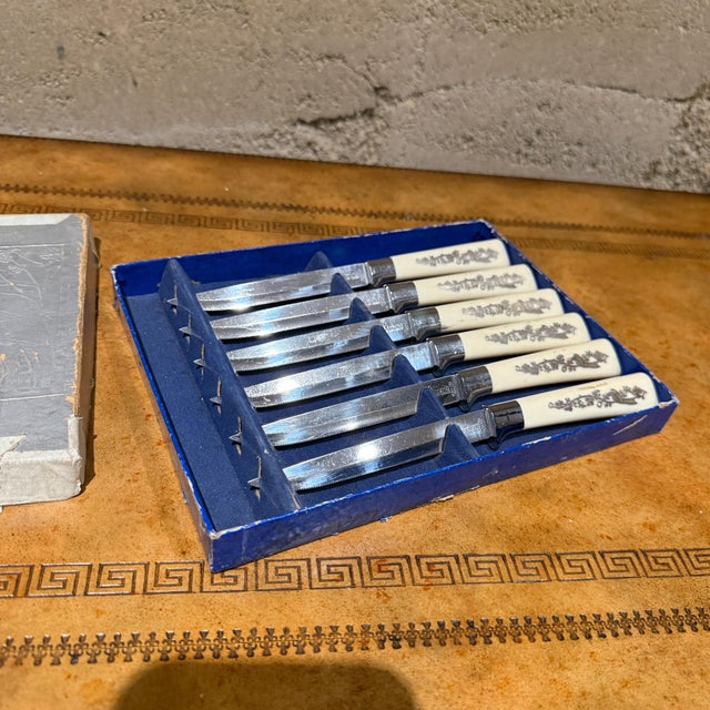 Metal Riviera Cutlery, Custom Concave, Stainless Germany Box Set of 6 Knives For Sale - Image 7 of 18