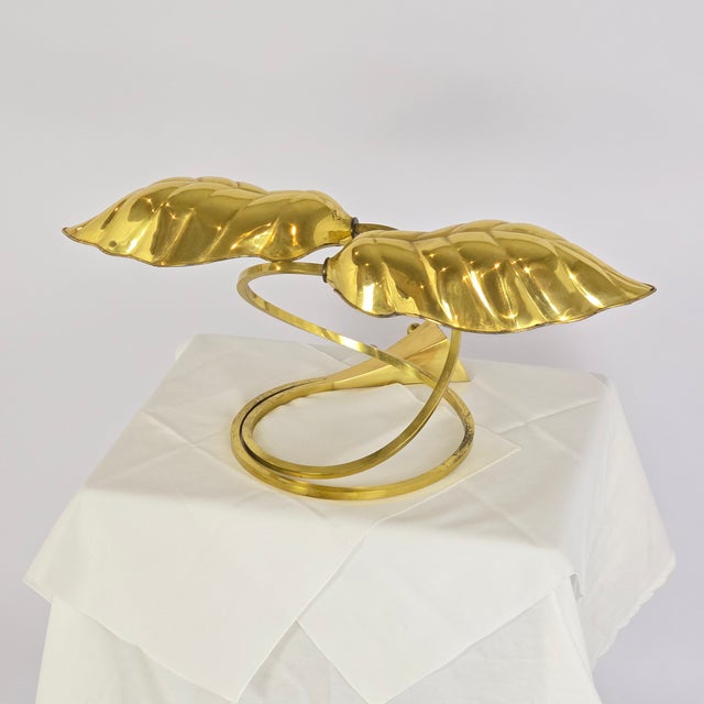 Brass Vintage Tomasso Barbi "Double Leaf" Brass Lamp Designed for Chapman Lamps For Sale - Image 8 of 11