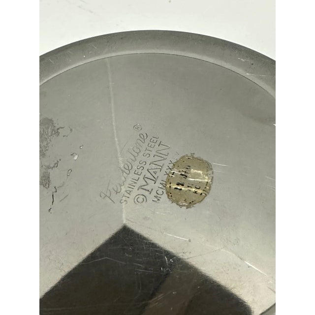 1980's Vintage Post Modern Stainless Steel Devo Maya Bowl Pewtertone by Mann For Sale - Image 11 of 12