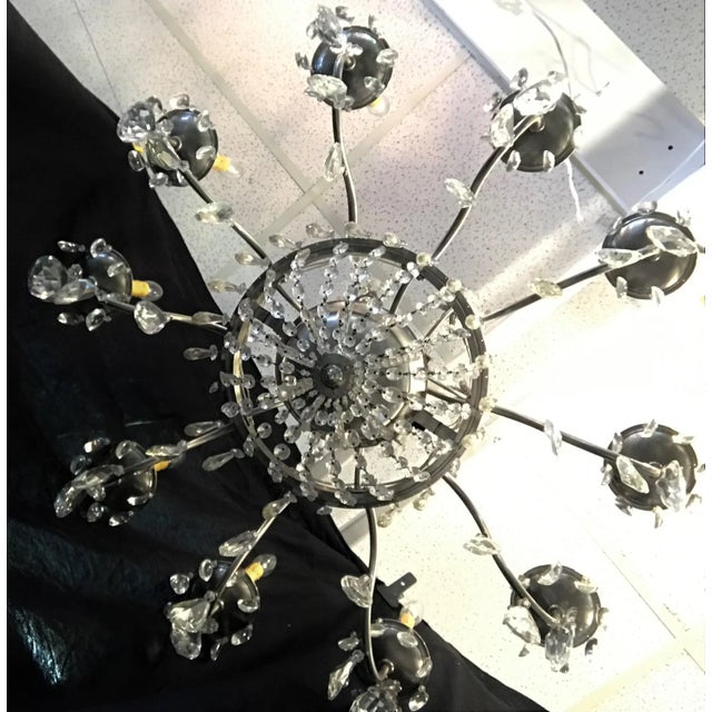 Mid 20th Century Vintage Ten Arm Nickel and Crystal Chandelier For Sale - Image 5 of 13