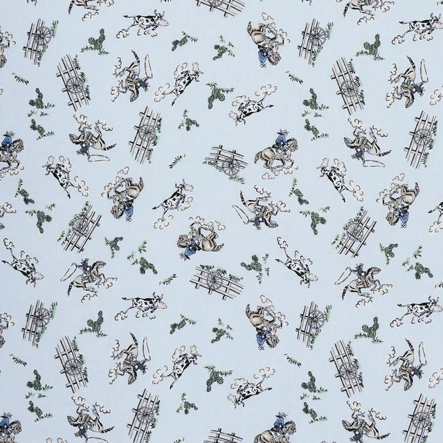 Sample - Schumacher x Marie-Chantal Wild West Performance Linen Fabric in Blue For Sale