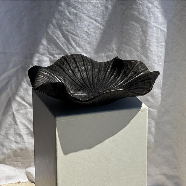 Blackened Teak Bowl in the Shape of a Leaf or Flower, 1980s For Sale - Image 11 of 11