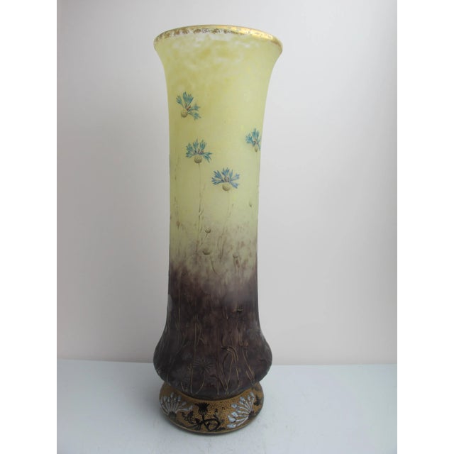 Early 20th Century Antique Daum Nancy Etched & Enamel Gilt Flower Vase15" Tall Art Glass Vase For Sale - Image 5 of 11