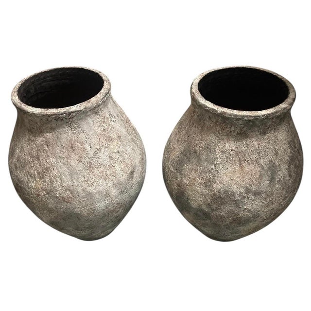 Mediterranean Pair of Antique-Inspired Weathered Terracotta Ovoid Planters For Sale - Image 3 of 11