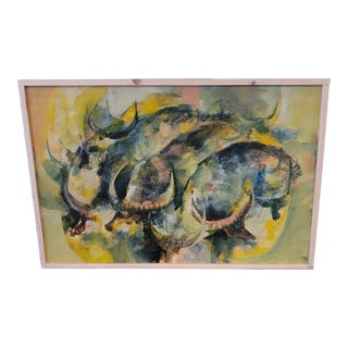 Water Buffalo Mid -Century Art Anton Bago Philippines Famous Artist 1960s For Sale