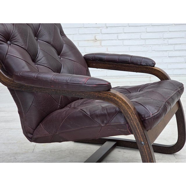 Scandinavian Lounge Chair in Brown Leather and Bentwood, 1970s For Sale - Image 14 of 18