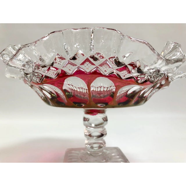 Mid 20th Century Mixed Mismatched Vintage Red Cranberry Cut to Clear Party Serving or Display Bowls - Set of 3 For Sale - Image 5 of 10