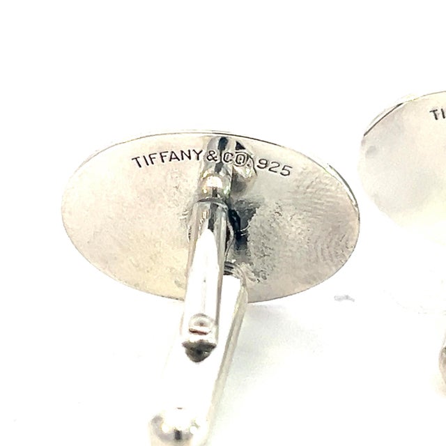 1990s Pair of Tiffany & Co Estate Mens Silver & Blue Enamel Cufflinks Silver For Sale - Image 11 of 11