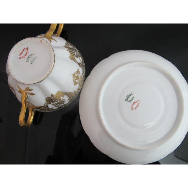Late 19th Century Haviland Limoges Rococo Style Insect Floral Scroll Porcelain Soup Cup & Saucer For Sale - Image 10 of 12