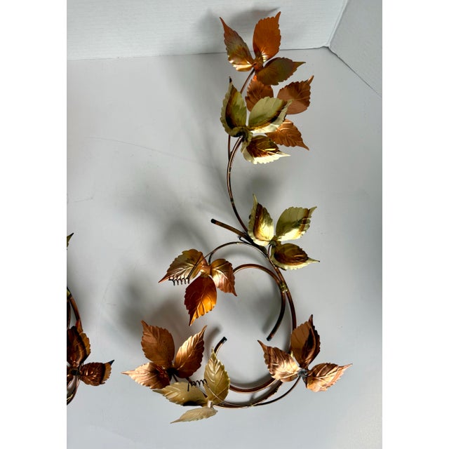 Figurative Pair of Vintage Italian Tole Vine Wall Sculptures in Copper & Gold For Sale - Image 3 of 10