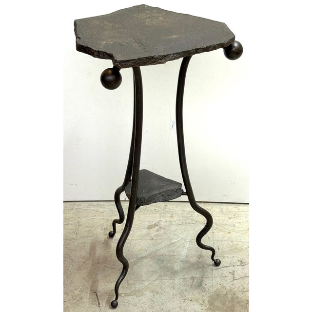 Modern Wrought Iron & Slate Two-Tier Side Table, in the Style of Albert Paley For Sale - Image 12 of 14