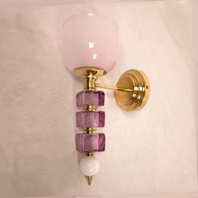 1990s Pink and Purple Murano Glass Sconces - a Pair For Sale In Dallas - Image 6 of 13