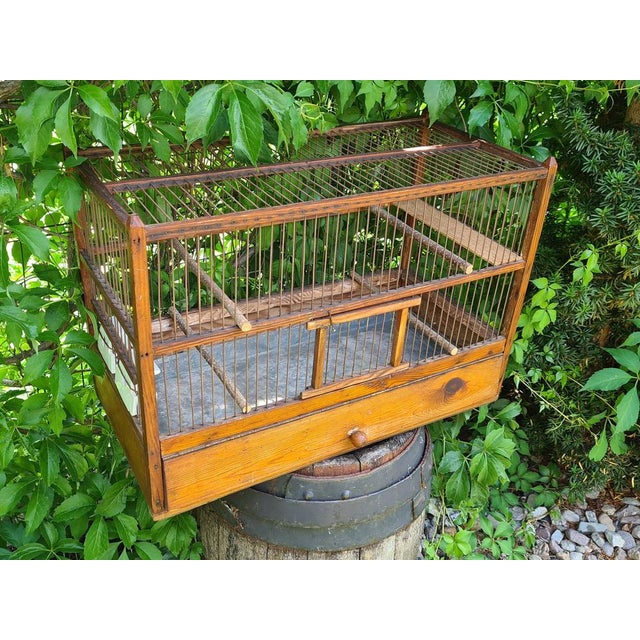 Large Antique Wooden Birdcage with Porcelain Feeders, 1920s-1950s For Sale - Image 11 of 12