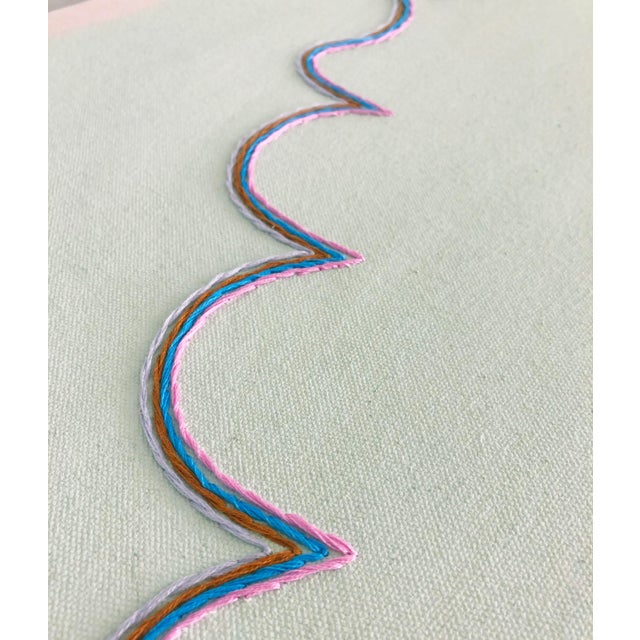 "Margarita With Lavender Scallop" Original embroidered painting by Emily Keating Snyder, 14" H x 28" W x 1.5" D Acrylic...