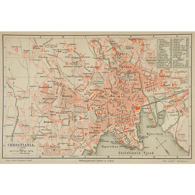 Rustic European Small Antique Circa 1900 Map Oslo Christiana Norway For Sale - Image 3 of 3