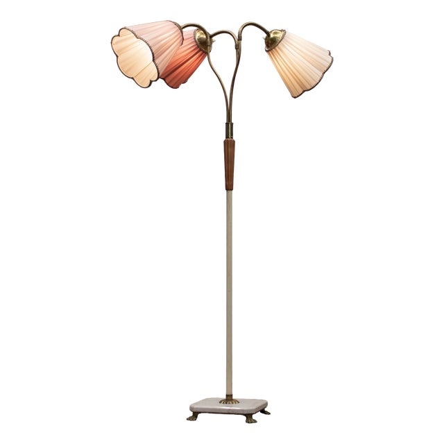 Swedish Floor Lamp in Marble & Brass from Bröderna Malmströms, 1940s For Sale