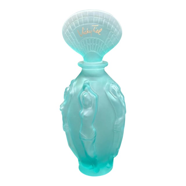Huge Vicky Tiel Turquoise Art Glass Sirene Nudes Perfume Factice Bottle For Sale
