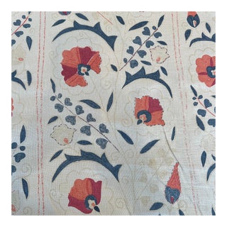 English Designer Robert Kime Susani Red Linen Fabric - 4 Yards For Sale
