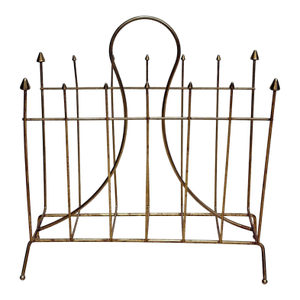Mid-Century Gold Aluminum Spear Head Record Caddy Magazine Rack