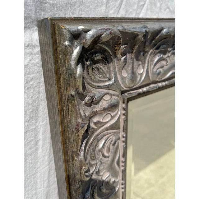 Wood Silver Gilded Carved Wood Mirror For Sale - Image 7 of 14