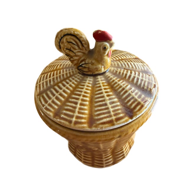 Mid 20th Century Vintage Majolica Rooster Basketweave Breakfast Set - 4 Pieces For Sale - Image 5 of 12
