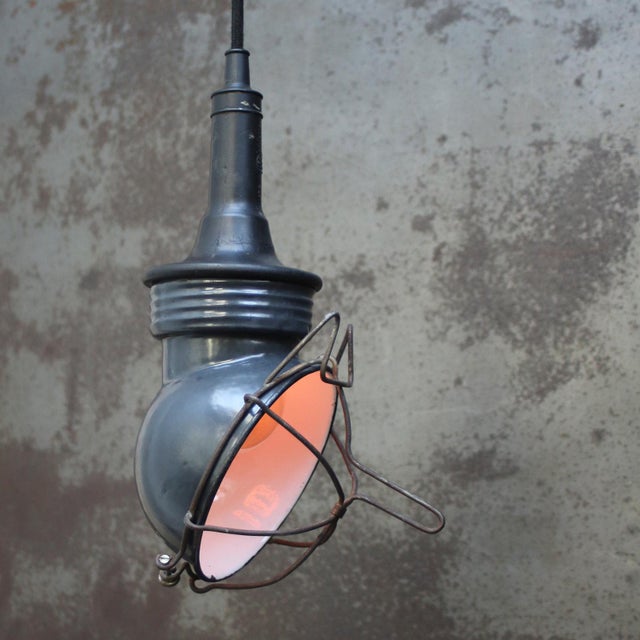 1950s Vintage Industrial Blue Enamel Work Pendant Lamp For Sale - Image 5 of 6