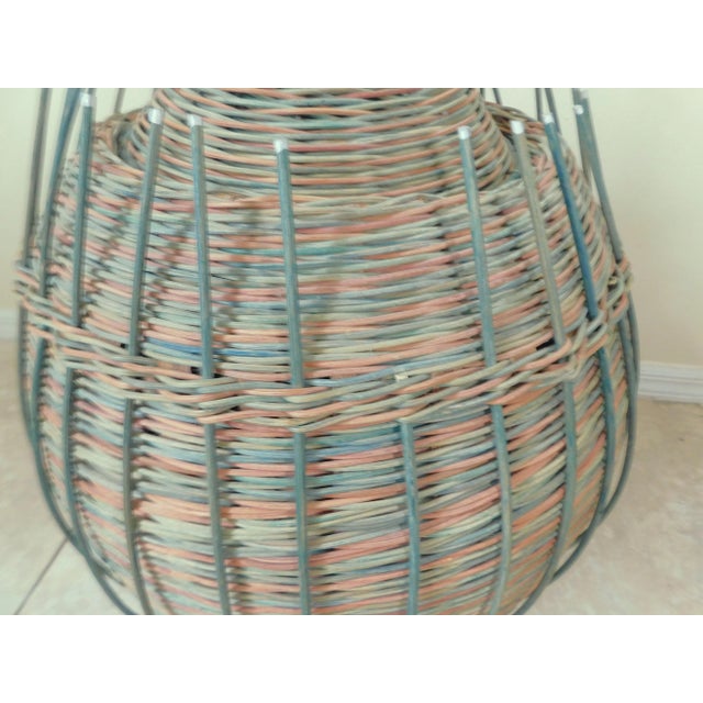 Large Vintage Sally J. Bright Colorful Rattan Wicker Basket With Lid For Sale - Image 10 of 12