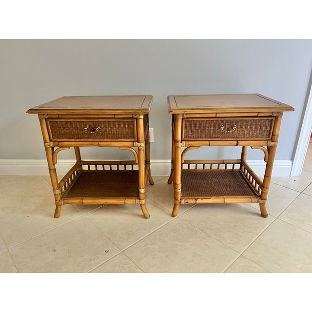 Vintage Bamboo and Wicker Nightstands- Pair For Sale - Image 4 of 7