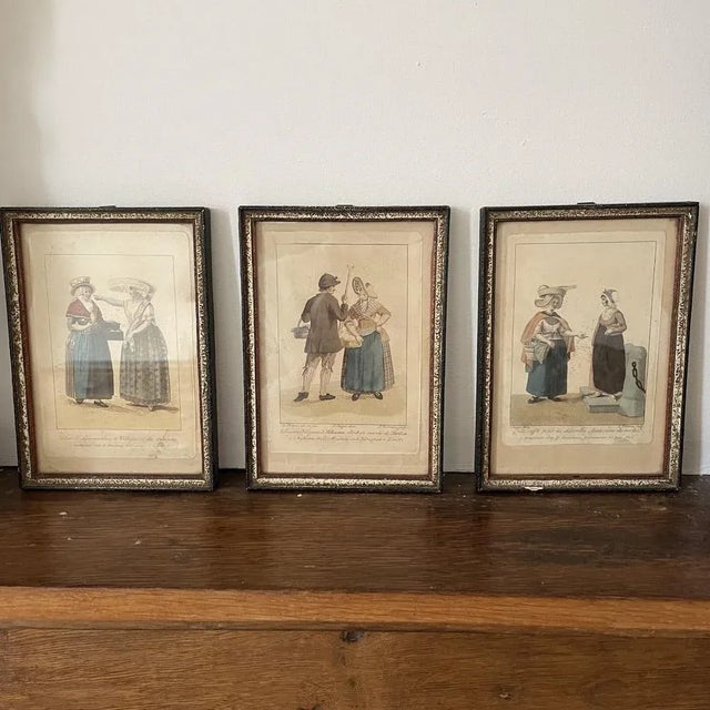 Lot of 3 small old engravings representing professions and regions of the Netherlands. 1800s.