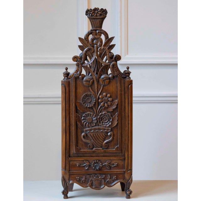 French Provincial Large Provençal Walnut Fariniero with Carved Openwork, Early 19th Century For Sale - Image 3 of 8